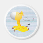Cute Cartoon Giraffe Personalized Blue & White Fridge Magnets