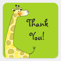 Cute cartoon giraffe thank you square stickers