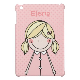 Cute Cartoon Girl in Pigtails (Pink) iPad Mini Cases