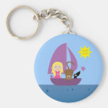 Cute Cartoon Girl & Pets In Boat Custom Keychains