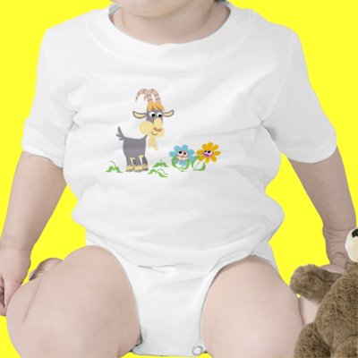 Cute Cartoon Goat and Flowers Baby Apparel T-shirt by Lioness_Graphics