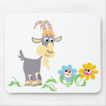 Cute Cartoon Goat and Flowers Mousepad