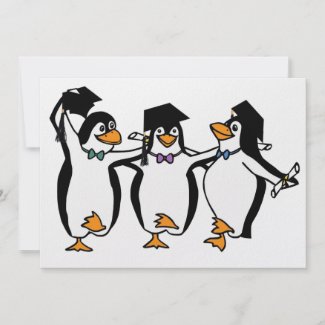 Cute Cartoon Graduating Penguins invitation