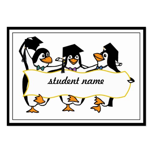 Cute Cartoon Graduating Penguins w/Banner Business Cards (front side)