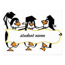 Cute Cartoon Graduating Penguins w/Banner Post Cards