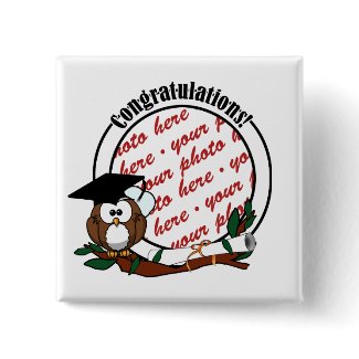 Cute Cartoon Graduation Owl With Cap & Diploma button