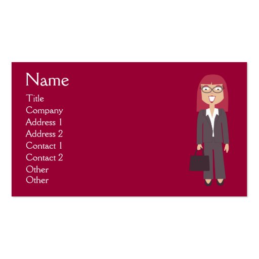 Cute Cartoon Happy Businesswoman Red Custom Business Card (front side)