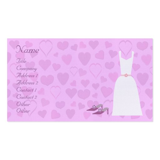Cute Cartoon Hearts, Dress & Shoes Wedding Planner Business Card Templates (front side)