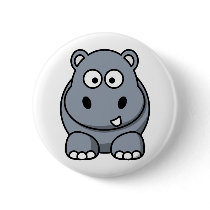 Cute Cartoon Hippo Pinback Buttons