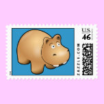 Cute Cartoon Hippo Postage stamps