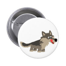 Cute Cartoon Hungry Wolf  Button Badge
