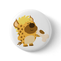 Cute Cartoon Hyena Crushing a Bone Button Badge by Lioness_Graphics Cute Cartoon Hyena Crushing a Bone Button Badge