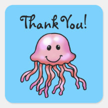 Cute cartoon jellyfish thank you square sticker