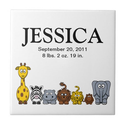 Cute Cartoon Jungle Animals 2 New Baby Name Tile
