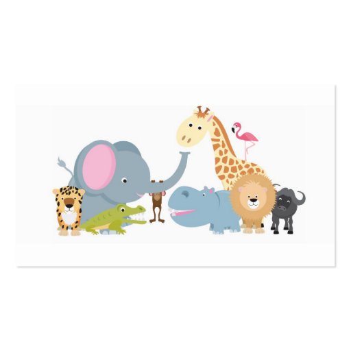 cute cartoon jungle safari animal set business cards (back side)