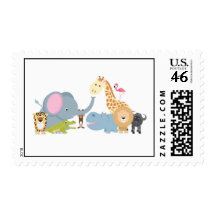 cute cartoon jungle safari animal set postage stamps