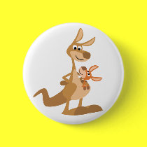 Cute Cartoon Kangaroo Mum and Joey Button Badge