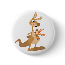 Cute Cartoon Kangaroo Mum and Joey Button Badge by Lioness_Graphics Cute Cartoon Kangaroo Mum and Joey Button Badge