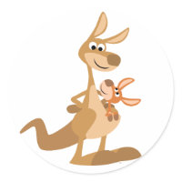 Cute Cartoon Kangaroo Mum and Joey Sticker