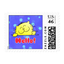 Cute Cartoon Kitty Hello Postage Stamps