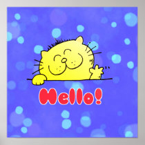 Cute Cartoon Kitty Hello Poster