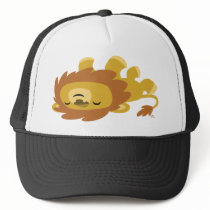 Cute Cartoon Lazy Lion Trucker Hat by Lioness_Graphics Cute Cartoon Lazy Lion Trucker Hat