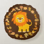 Cute Cartoon Lion Mandala Round Pillow