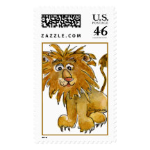 Cute Cartoon Lion Postage Stamps