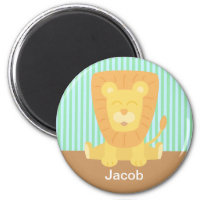 Cute Cartoon Lion with stripes background Fridge Magnets