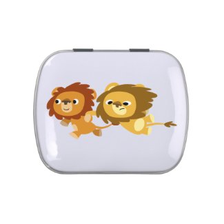 Cute Cartoon Lions in a Hurry Candy Tin