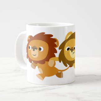 Cute Cartoon Lions in a Hurry Jumbo Mug