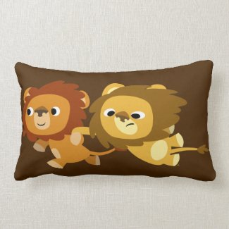 Cute Cartoon Lions in a Hurry Pillow