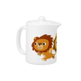 Cute Cartoon Lions in a Hurry Teapot