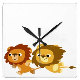 Cute Cartoon Lions in a Hurry Wall Clock