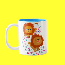 Cute Cartoon Lions In The Garden Mug mugs