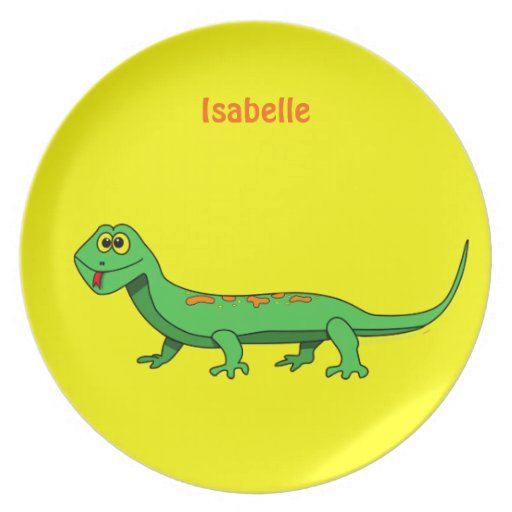 Cute Cartoon Lizard Custom Name Dinner Plate