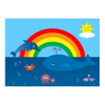 Cute Cartoon Marine Life & Rainbow Custom Poster