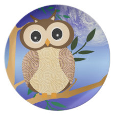 Cute cartoon midnight owl party plate