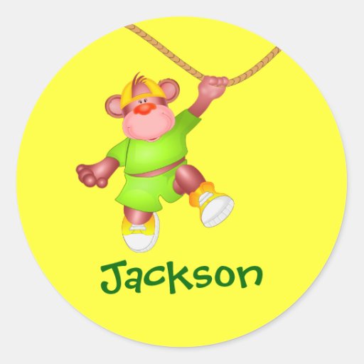 Cute Cartoon Monkey Personalized Name Gift Classic Round Sticker | Zazzle