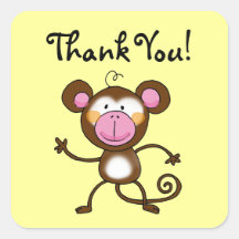 Cute cartoon monkey thank you square stickers