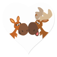 Cute Cartoon Moose Couple in Love Heart Sticker