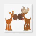 Cute Cartoon Moose Couple in Love Magnet magnets