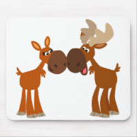Cute Cartoon Moose Couple in Love Mousepad