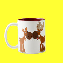 Cute Cartoon Moose Couple in Love Mug mugs