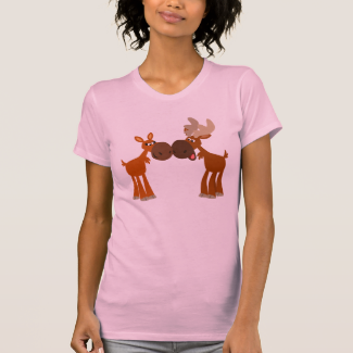 Cute Cartoon Moose Couple in Love Women T-Shirt