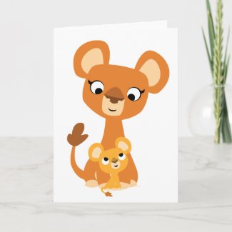 Cute Cartoon Mother Lion and cub Greeting card card