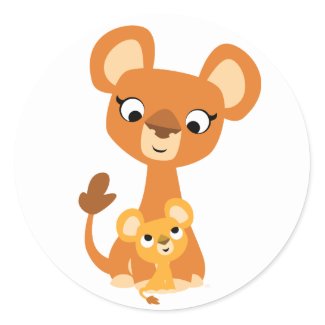Cute Cartoon Mother Lion and cub sticker sticker