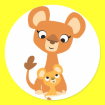 Cute Cartoon Mother Lion and cub sticker