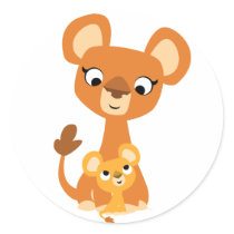 Cute Cartoon Mother Lion and cub sticker