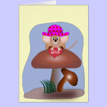 Cute Cartoon Mouse on a Mushroom cards